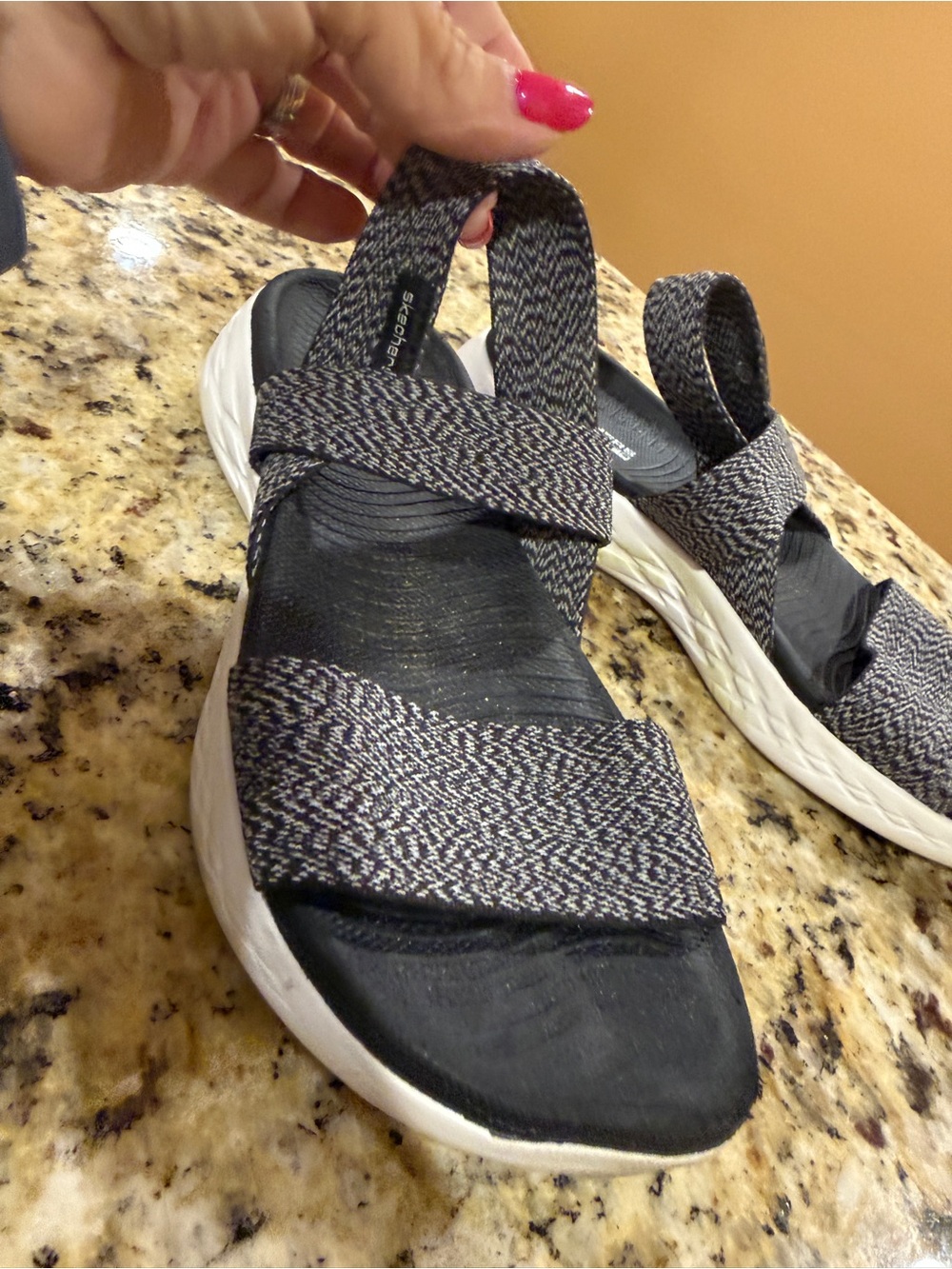 Women’s Sketchers Black Knit Sport Sandals with White Sole